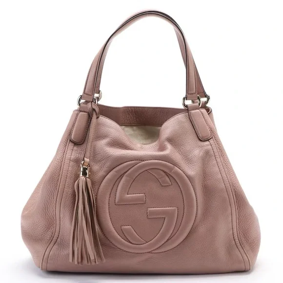 Authentic Gucci Pebbled Calfskin Medium Soho Shoulder Bag Camelia - Picture 1 of 16